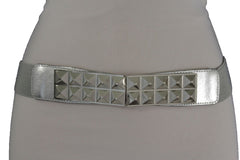 Belt Studs Buckle Elastic Waistband Silver Metal Buckle Size S M