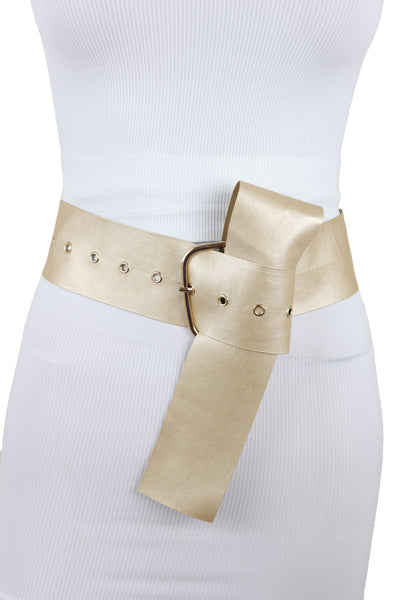 Brand New Women Gold Extra Long Fabric Wide Waistband Fashion Belt Adjustable Size XS S