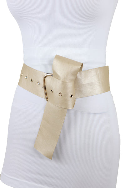 Brand New Women Gold Extra Long Fabric Wide Waistband Fashion Belt Adjustable Size XS S