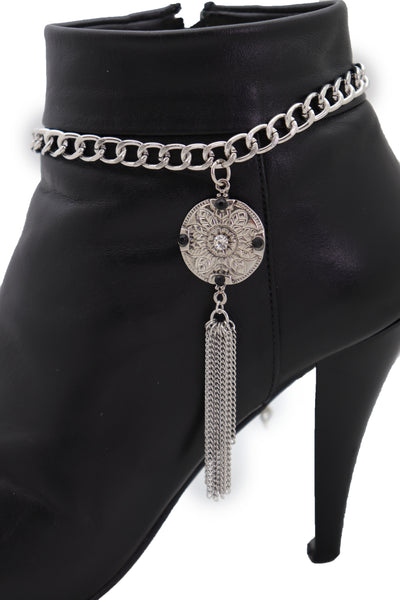 Brand New Women Silver Chain Boot Bracelet Shoe Ethnic Jewelry Tassel Retro Flower Charm