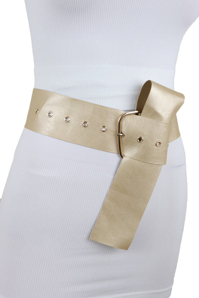 Brand New Women Gold Extra Long Fabric Wide Waistband Fashion Belt Adjustable Size XS S