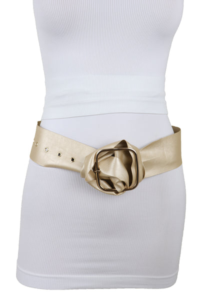 Brand New Women Gold Extra Long Fabric Wide Waistband Fashion Belt Adjustable Size XS S