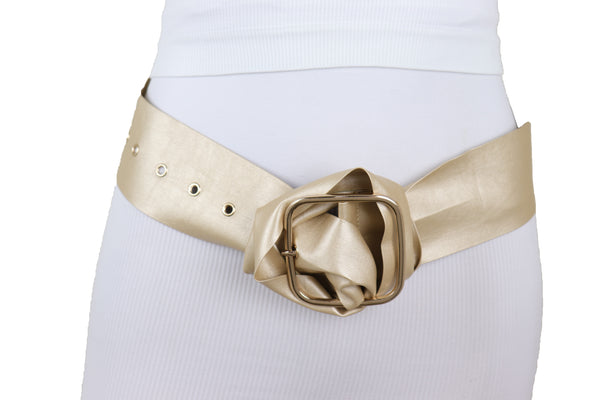 Brand New Women Gold Extra Long Fabric Wide Waistband Fashion Belt Adjustable Size XS S