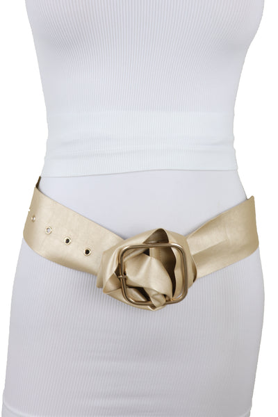 Brand New Women Gold Extra Long Fabric Wide Waistband Fashion Belt Adjustable Size XS S