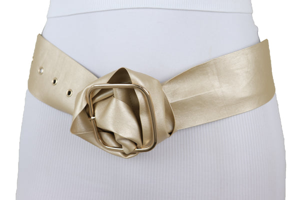 Brand New Women Gold Extra Long Fabric Wide Waistband Fashion Belt Adjustable Size XS S