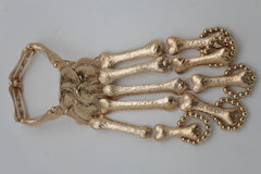 Trendy Women Gold Metal Hand Chain Scary Jewelry Slave Ring Skeleton Skull Bones