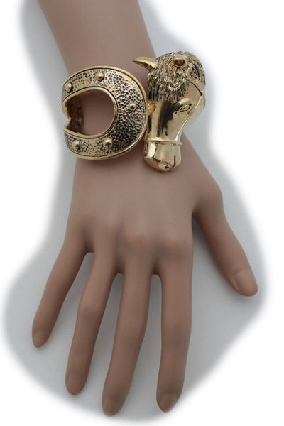 Women Gold Metal Cuff Bracelet Rodeo Horse Fashion Western Jewelry