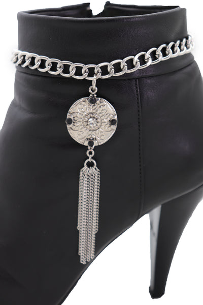 Brand New Women Silver Chain Boot Bracelet Shoe Ethnic Jewelry Tassel Retro Flower Charm