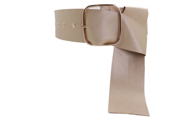 Brand New Women Gold Extra Long Fabric Wide Waistband Fashion Belt Adjustable Size XS S