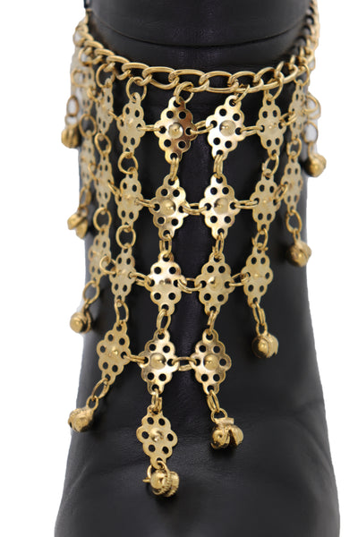 Brand New Women Boot Gold Metal Chain Multi Bells Bracelet Ethnic Western Bling Shoe Charm