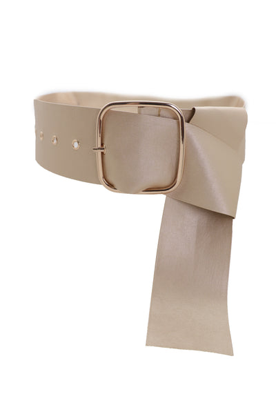 Brand New Women Gold Extra Long Fabric Wide Waistband Fashion Belt Adjustable Size XS S