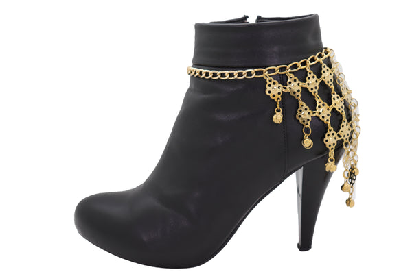 Brand New Women Boot Gold Metal Chain Multi Bells Bracelet Ethnic Western Bling Shoe Charm