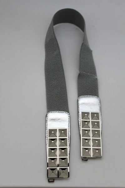 Women Fashion Belt Studds Buckle Elastic Waistband Silver Metal Buckle Size S M
