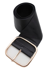Black Extra Long Fabric Wide Waistband Fashion Belt Gold Metal Buckle XS S
