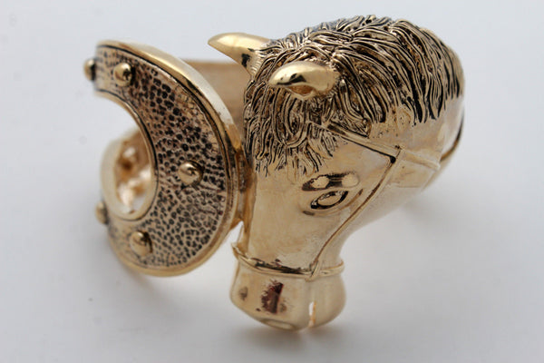 Women Gold Metal Cuff Bracelet Rodeo Horse Fashion Western Jewelry