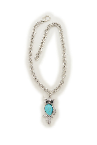 Brand New Women Silver Metal Chains Boot Bracelet Western Shoe Turquoise Owl Charm Jewelry