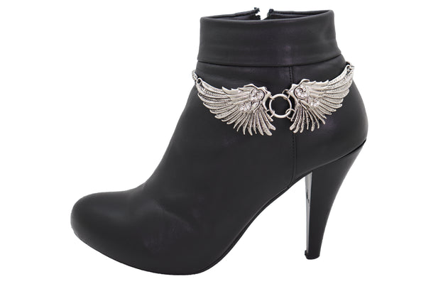 Brand New Women Western Silver Metal Boot Chain Bracelet Shoe Angel Wings Charm Jewelry