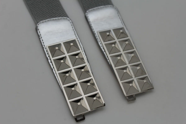 Women Fashion Belt Studds Buckle Elastic Waistband Silver Metal Buckle Size S M