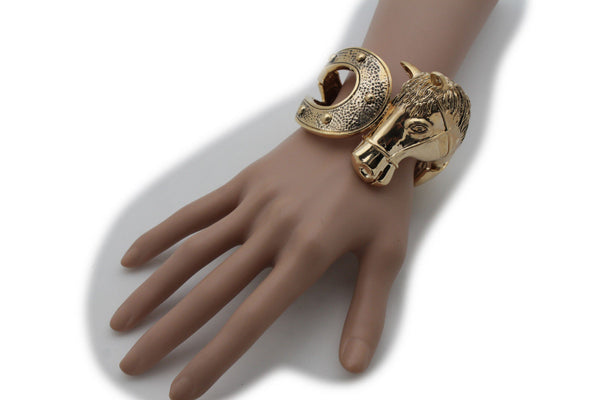 Women Gold Metal Cuff Bracelet Rodeo Horse Fashion Western Jewelry