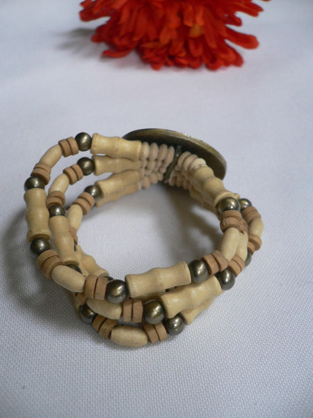 Beige Brown Wood Cream / Brown Bracelet Gold Dots Beads Native Style Fashion New Women Jewelry Accessories - alwaystyle4you - 16