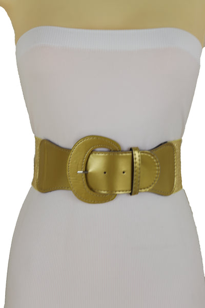 Brand New Women Gold Color Wide Elastic Band Fashion Belt Hip Waist Bling Studs Buckle M L