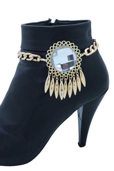 Women Gold Metal Boot Chain Bracelet Shoe Anklet Bling Sun Flower Shiny Charm One Size