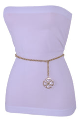 Women Gold Metal Chain Link Fashion Belt Hip High Waist Flower Charm Bling Buckle Fit Size XS S M