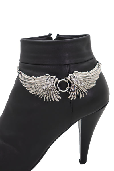 Brand New Women Western Silver Metal Boot Chain Bracelet Shoe Angel Wings Charm Jewelry