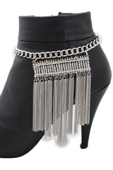 Silver Metal Chain Boot Bracelet Shoe Fringe Tassel Ethnic Tribal Charm
