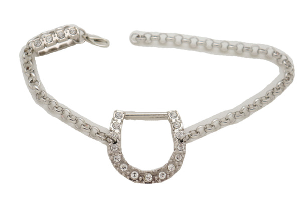 Brand New Women Silver Metal Boot Chain Bracelet Shoe Anklet Western Horseshoe Bling Charm