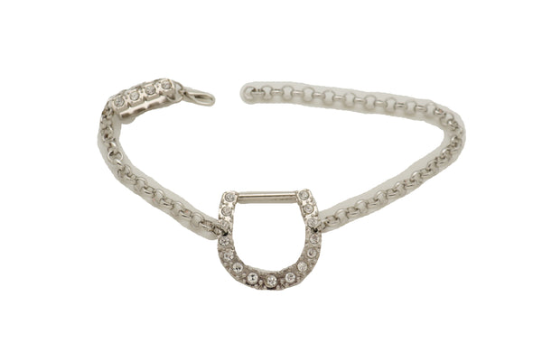 Brand New Women Silver Metal Boot Chain Bracelet Shoe Anklet Western Horseshoe Bling Charm