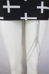 Silver Metal Thick Chains Thigh Leg Garter Long Tassel Body Jewelry