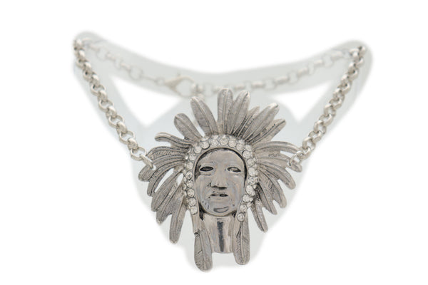 Brand New Women Silver Chain Boot Western Bracelet Shoe American Indian Head Charm Anklet