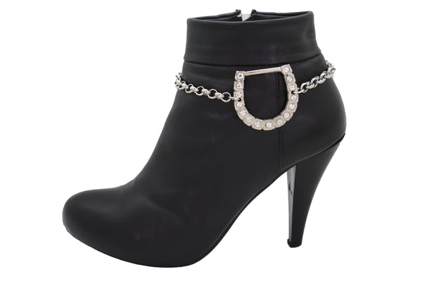 Brand New Women Silver Metal Boot Chain Bracelet Shoe Anklet Western Horseshoe Bling Charm