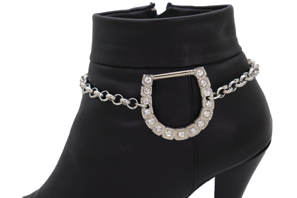 Brand New Women Silver Metal Boot Chain Bracelet Shoe Anklet Western Horseshoe Bling Charm
