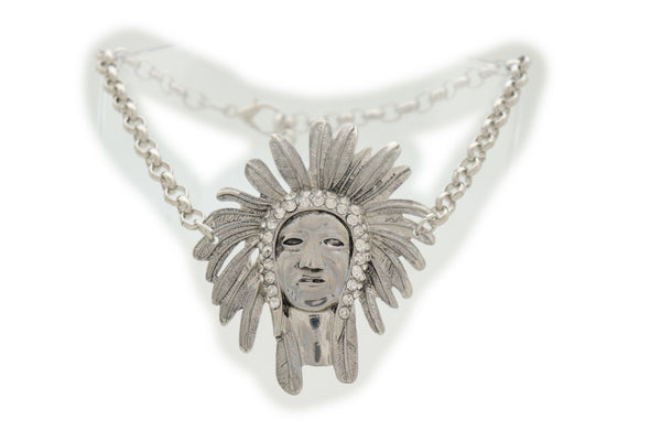 Brand New Women Silver Chain Boot Western Bracelet Shoe American Indian Head Charm Anklet