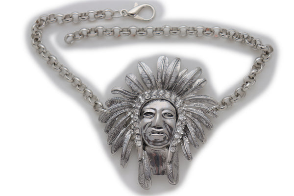 Brand New Women Silver Chain Boot Western Bracelet Shoe American Indian Head Charm Anklet