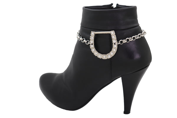Brand New Women Silver Metal Boot Chain Bracelet Shoe Anklet Western Horseshoe Bling Charm