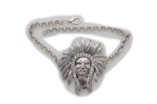Brand New Women Silver Chain Boot Western Bracelet Shoe American Indian Head Charm Anklet