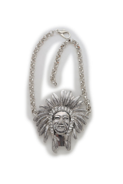 Brand New Women Silver Chain Boot Western Bracelet Shoe American Indian Head Charm Anklet