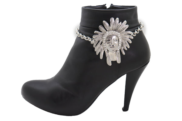 Brand New Women Silver Chain Boot Western Bracelet Shoe American Indian Head Charm Anklet