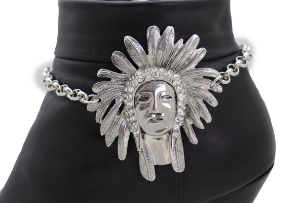 Brand New Women Silver Chain Boot Western Bracelet Shoe American Indian Head Charm Anklet