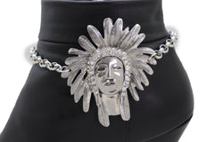 Silver Chain Boot Western Bracelet Shoe American Indian Head Charm Anklet