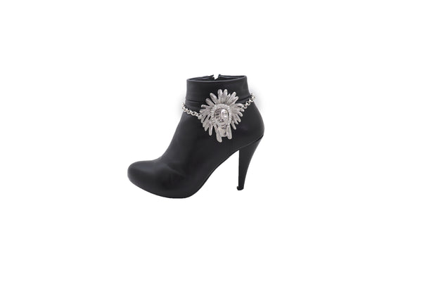 Brand New Women Silver Chain Boot Western Bracelet Shoe American Indian Head Charm Anklet