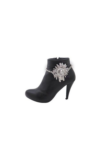 Brand New Women Silver Chain Boot Western Bracelet Shoe American Indian Head Charm Anklet