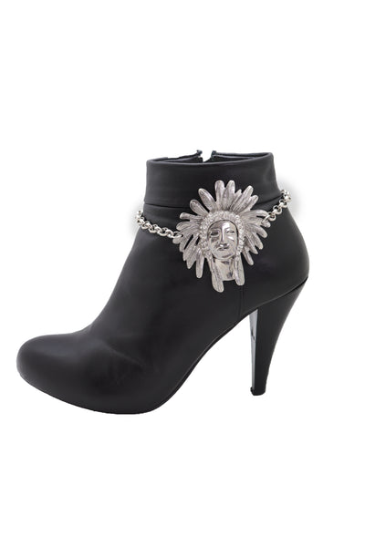 Brand New Women Silver Chain Boot Western Bracelet Shoe American Indian Head Charm Anklet