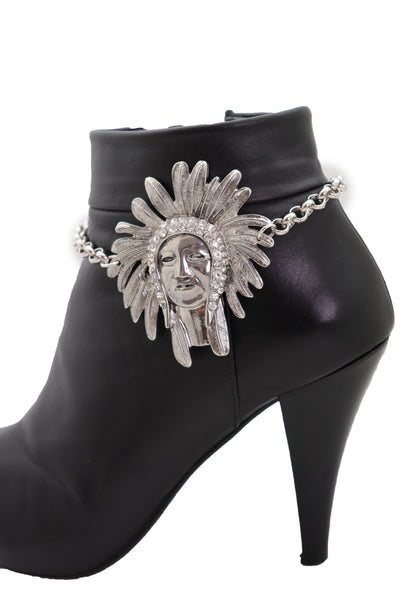 Brand New Women Silver Chain Boot Western Bracelet Shoe American Indian Head Charm Anklet