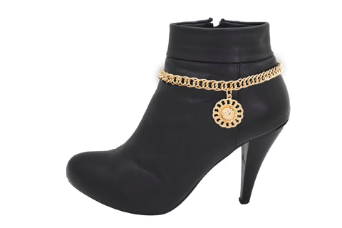 Brand New Women Gold Metal Boot Chain Bracelet Western Shoe Sun Round Circle Charm Jewelry