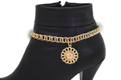 Gold Metal Boot Chain Bracelet Western Shoe Sun Round Circle Charm Jewelry