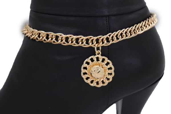 Brand New Women Gold Metal Boot Chain Bracelet Western Shoe Sun Round Circle Charm Jewelry